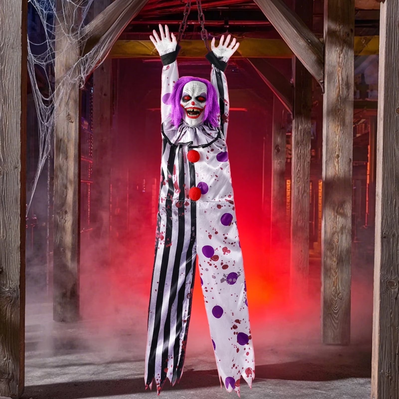 59In Halloween Animatronics, Hanging Halloween Clown Sound Sensor