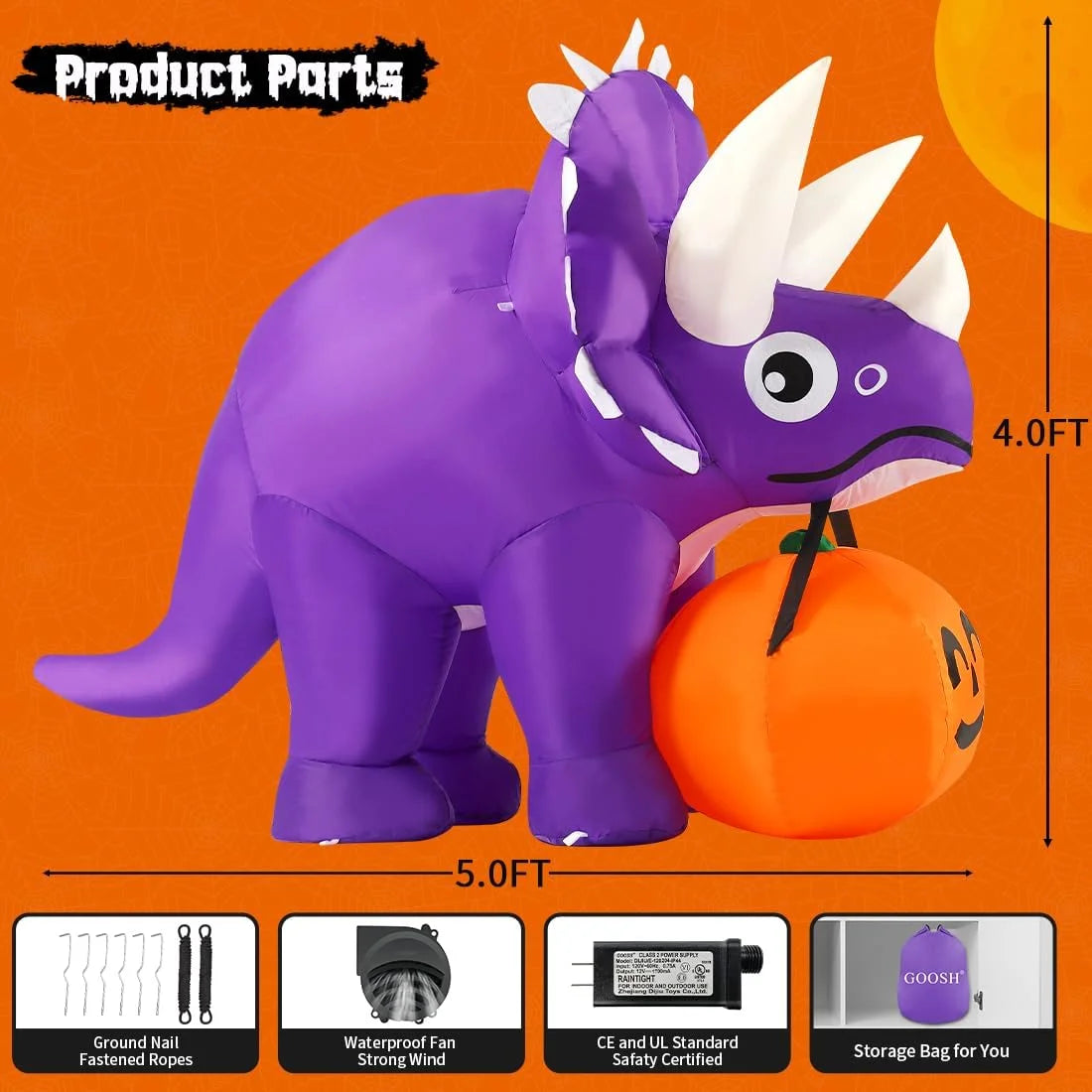 Halloween Inflatable 5 FT Halloween Dinosaur Inflatable