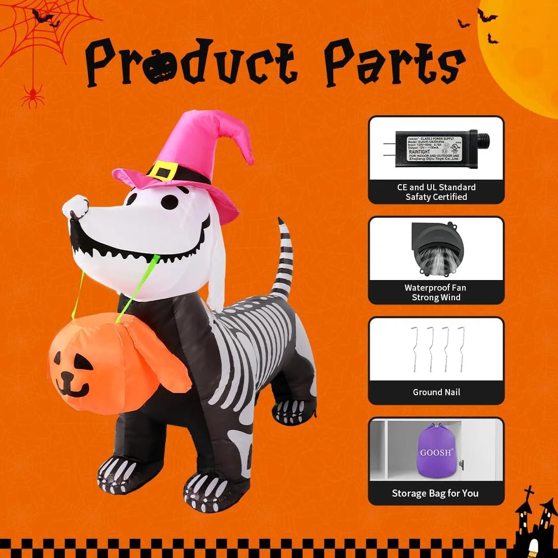 Halloween Inflatables 5.7 FT Halloween Skeleton Dog Inflatable