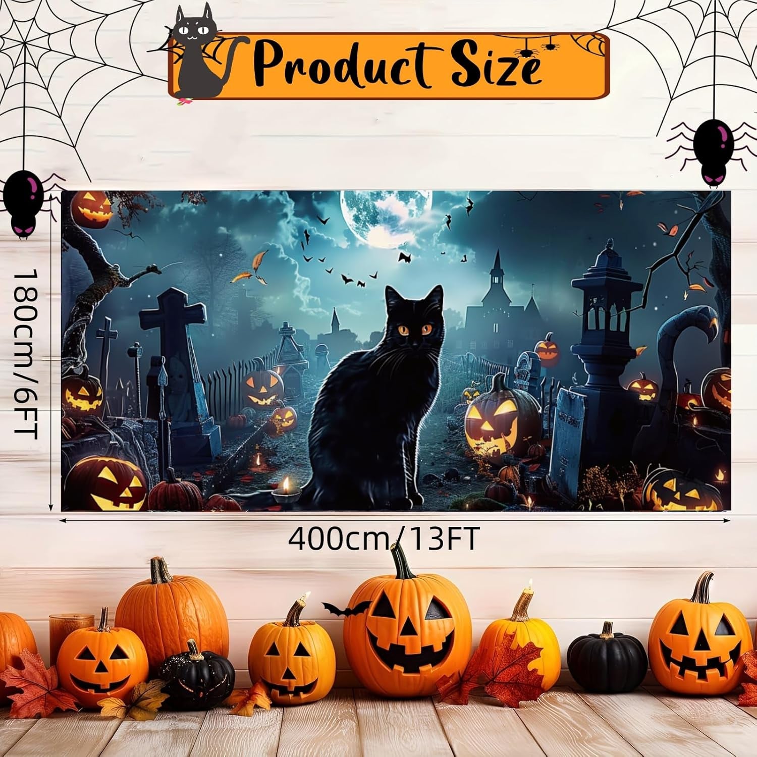 Halloween Garage Door Banner - Spooky Cat Mural for Indoor/Outdoor Decor 6X13 Ft