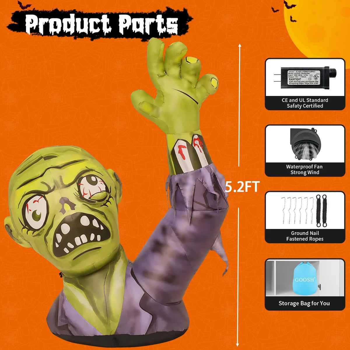 Halloween Inflatable 5.2 FT Zombie Inflatable Shaking Hands