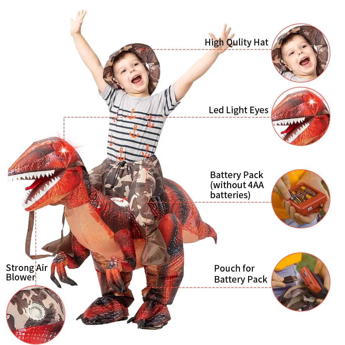 48 Inch Inflatable Dinosaur Costume for Kids 