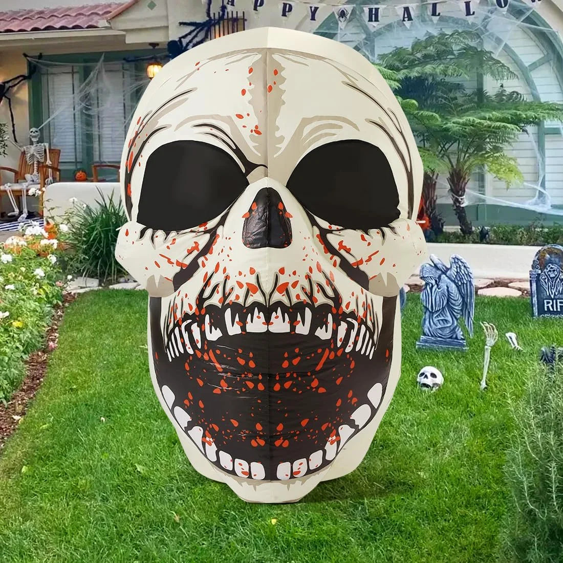 Halloween Inflatables 4 FT High Halloween Inflatable Skull with Magic Leds