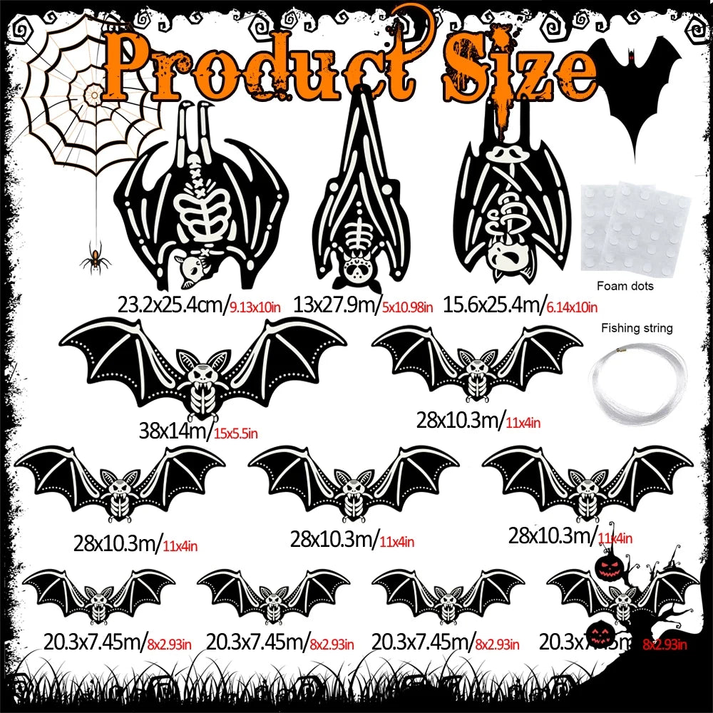 12Pcs 3D Glowing Halloween Hanging Bats Decorations Outdoor