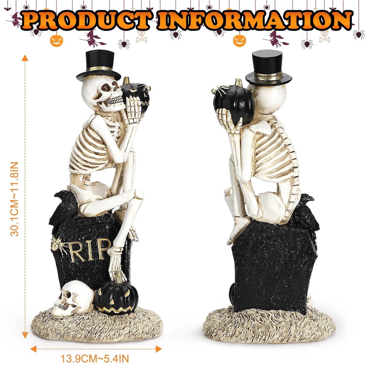 Halloween Skeleton Decorations, Resin Skeleton Figurines on Tombstone