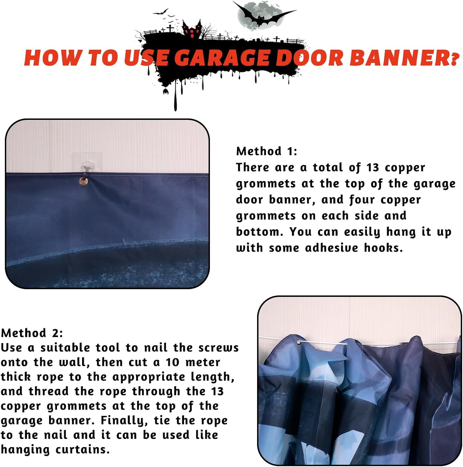 Crenics Halloween Garage Door Cover 7X16 Ft 