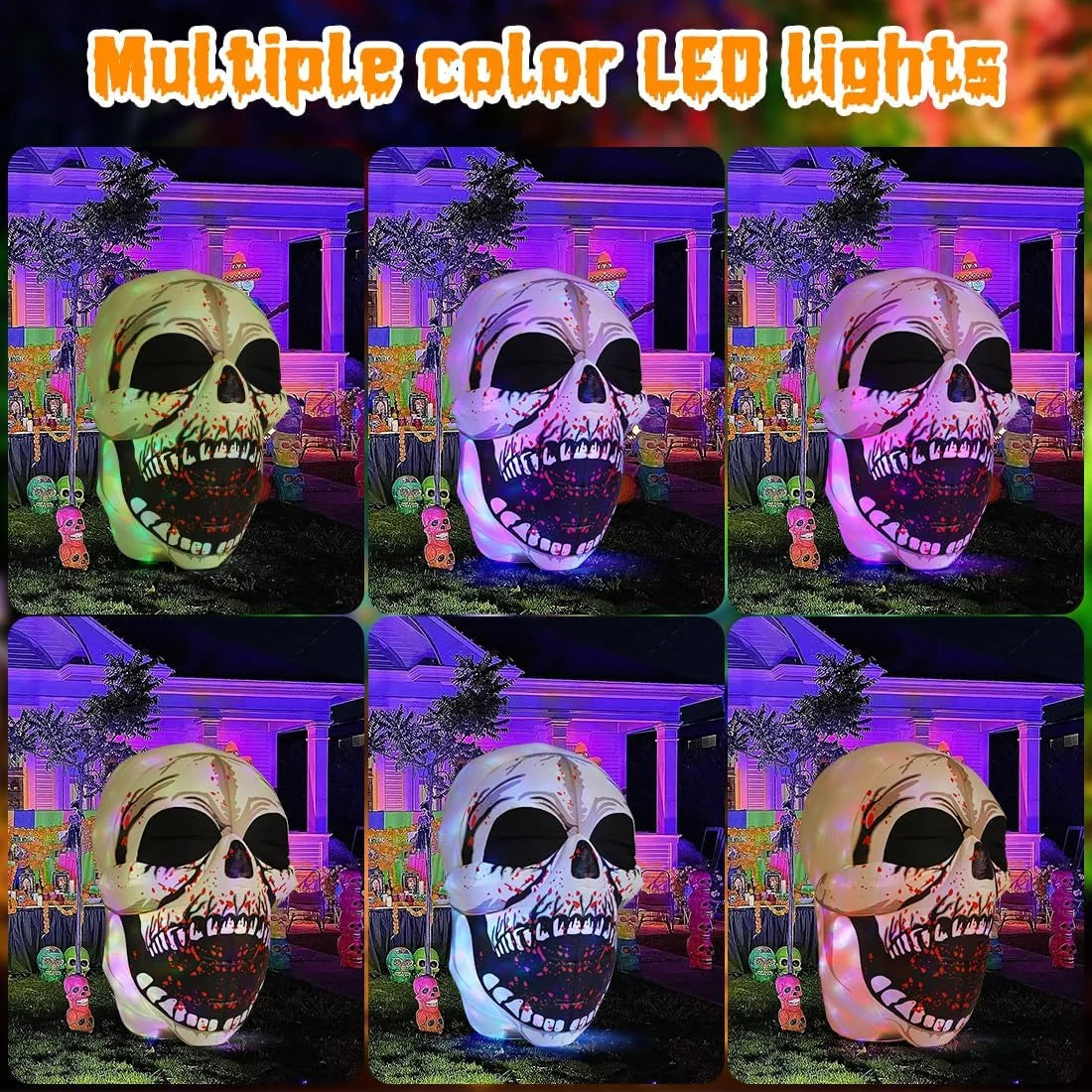 Halloween Inflatables 4 FT High Halloween Inflatable Skull with Magic Leds
