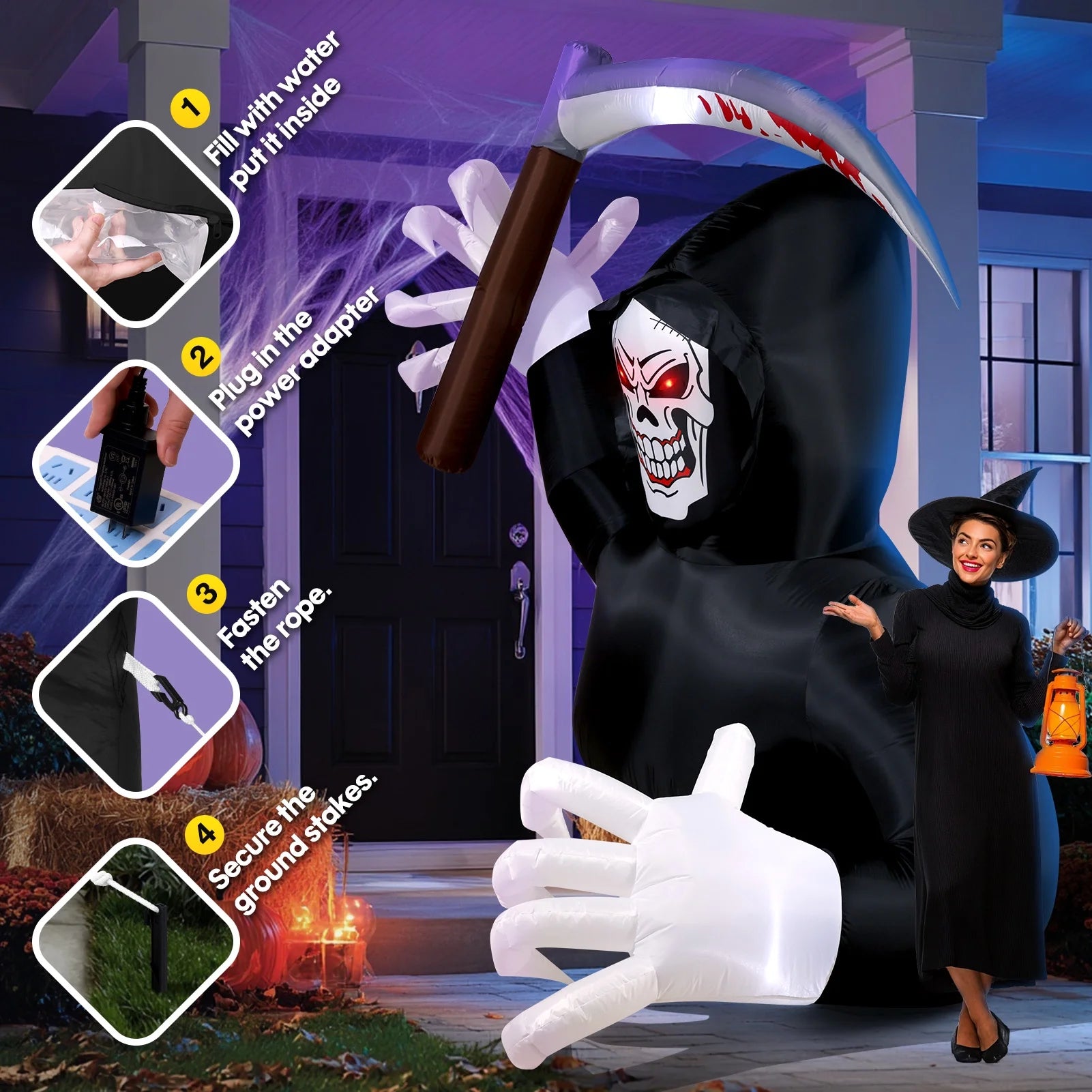 5.9FT Halloween Inflatables Grim Reaper with LED Lights 