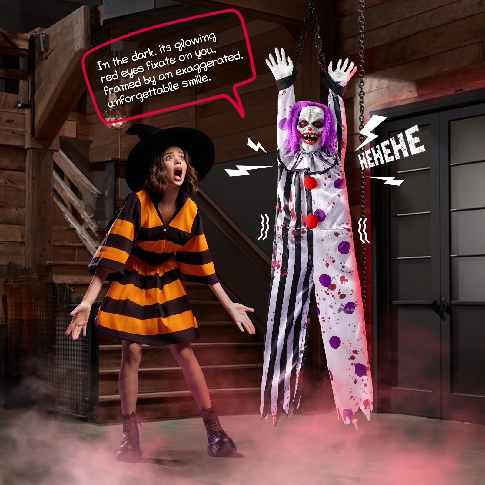 59In Halloween Animatronics, Hanging Halloween Clown Sound Sensor