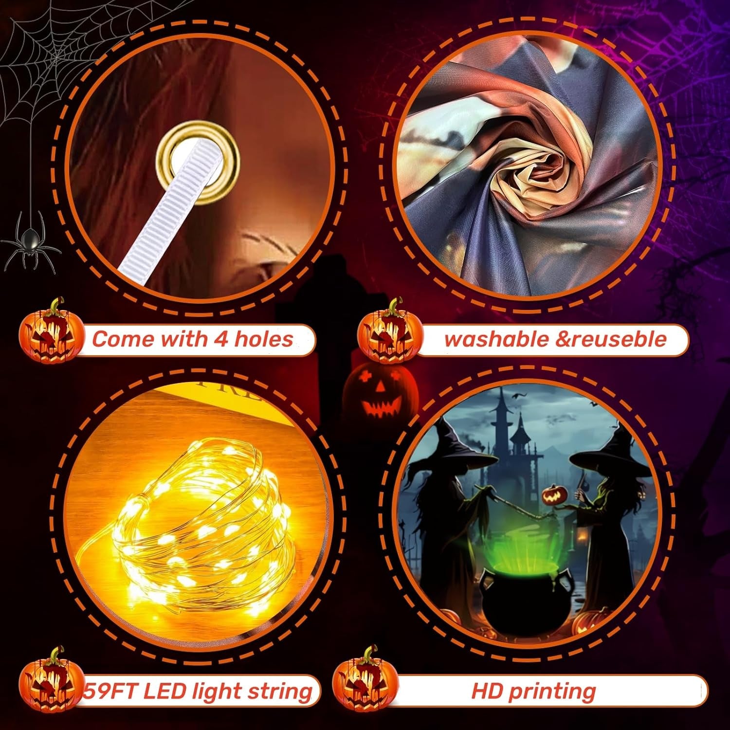 Illuminated Halloween Garage Door Banner with Witch Design, 6X13 Ft