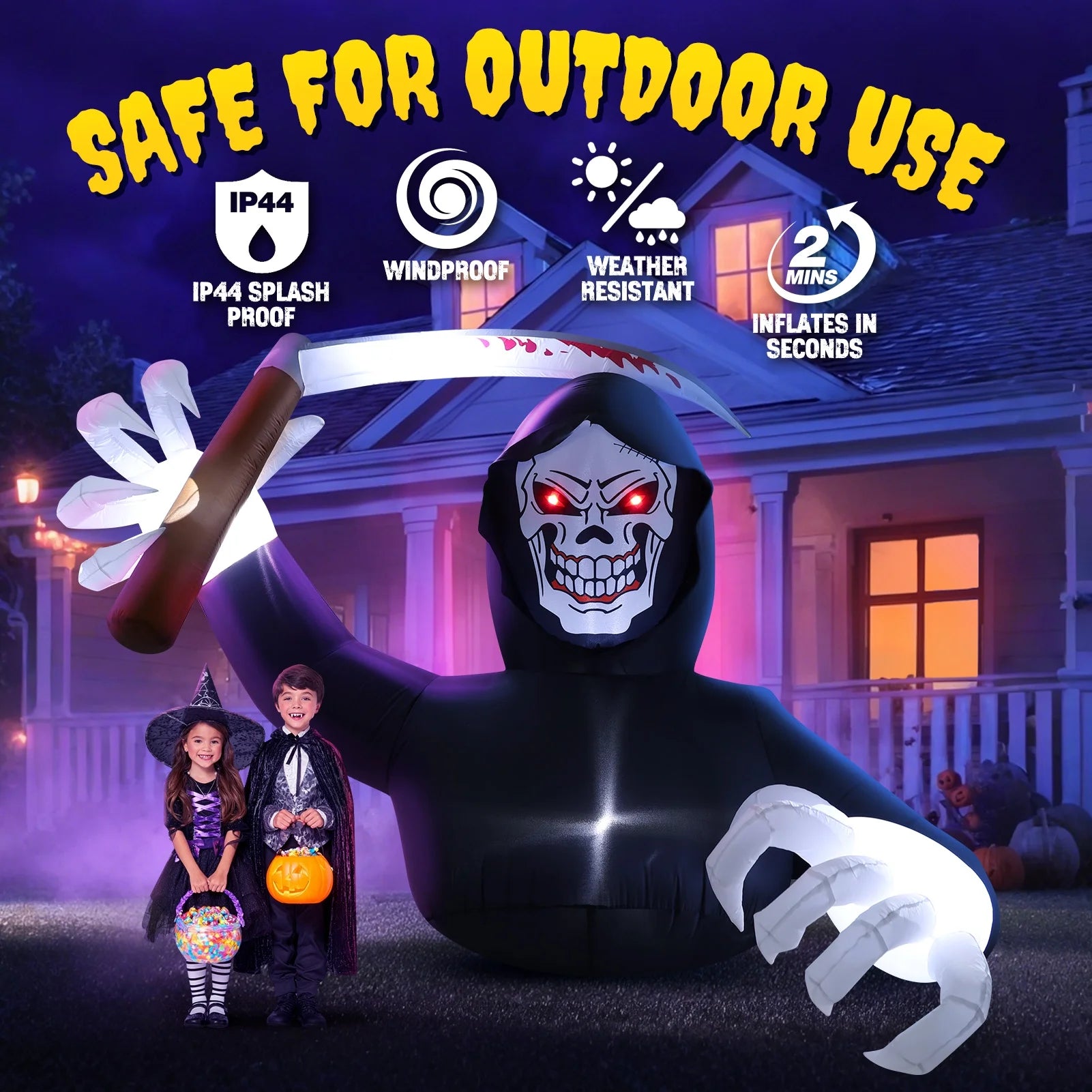 5.9FT Halloween Inflatables Grim Reaper with LED Lights 