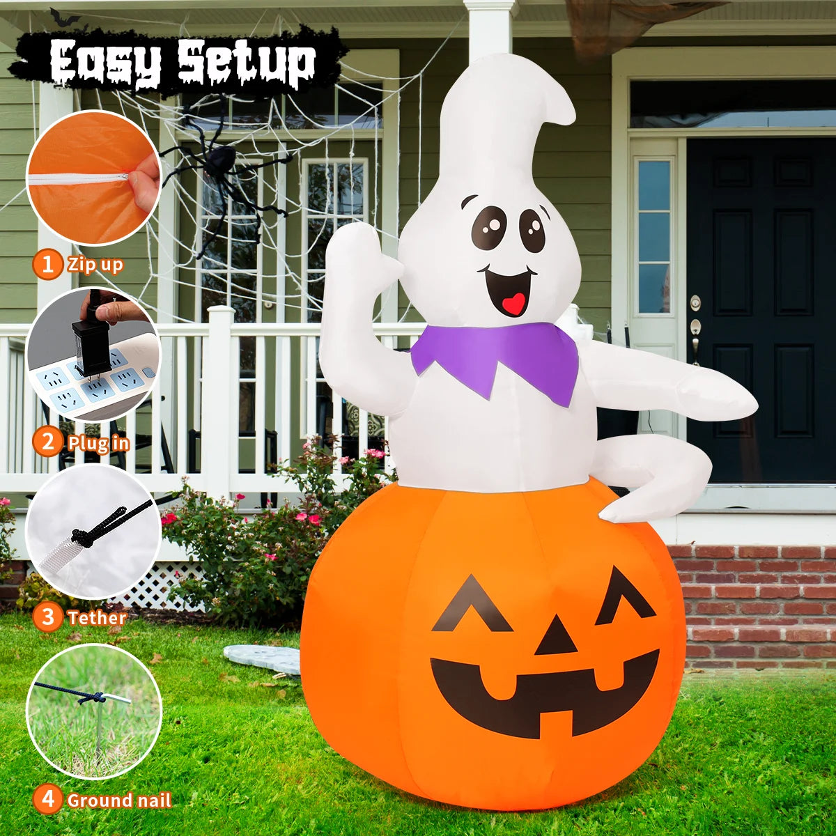 Halloween Inflatable 5 FT Pumpkin Ghost Inflatable
