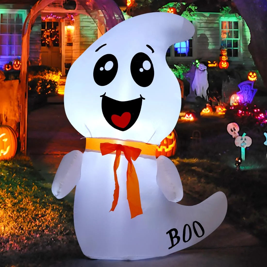 Halloween Inflatables 4 FT Inflatable Ghost with Built-In LED Lights