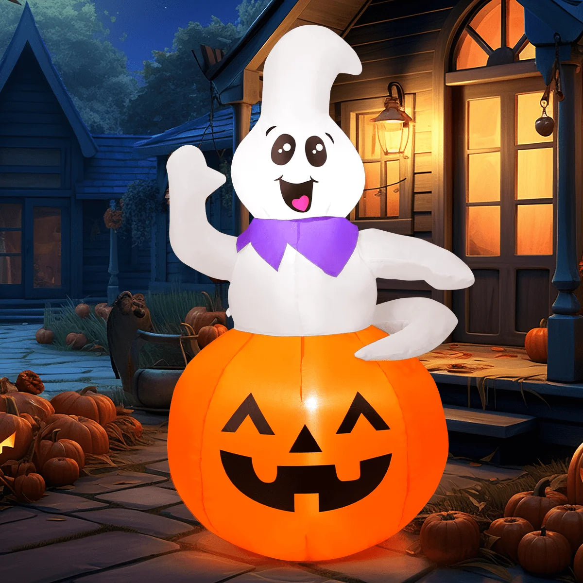 Halloween Inflatable 5 FT Pumpkin Ghost Inflatable