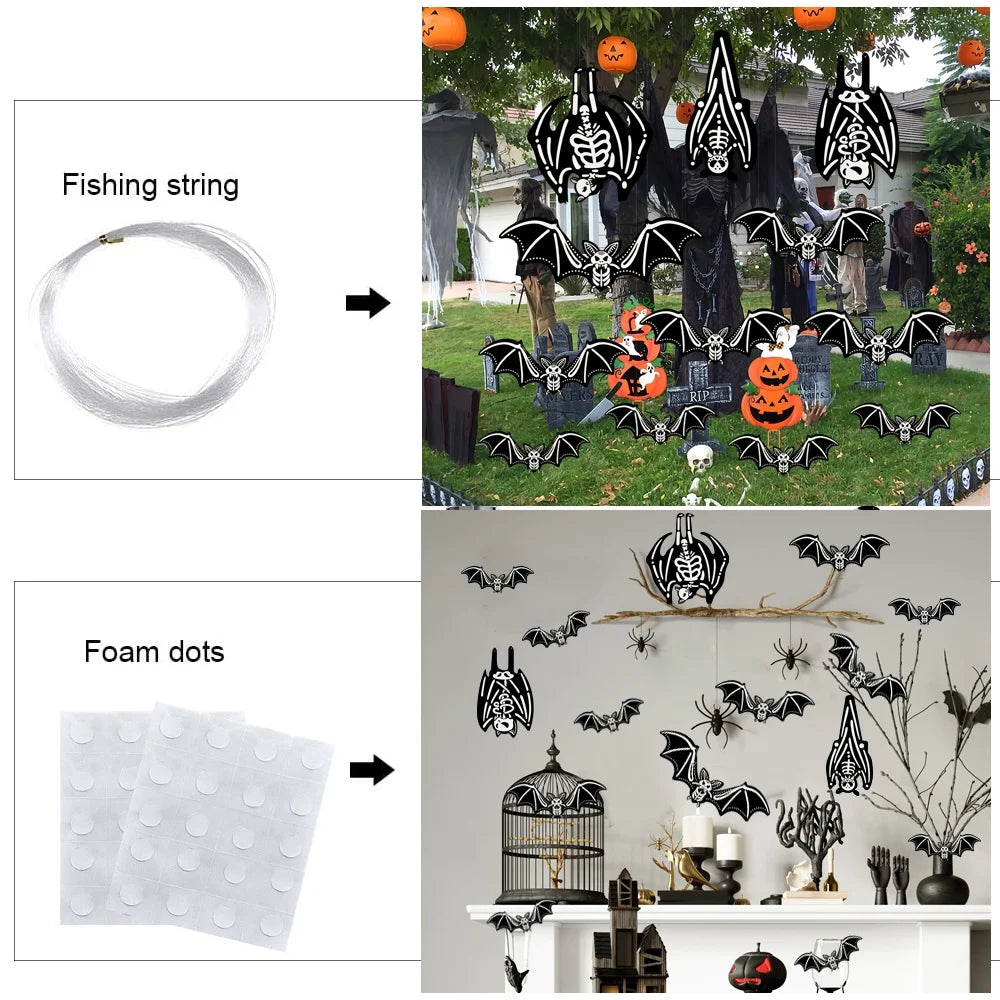 12Pcs 3D Glowing Halloween Hanging Bats Decorations Outdoor