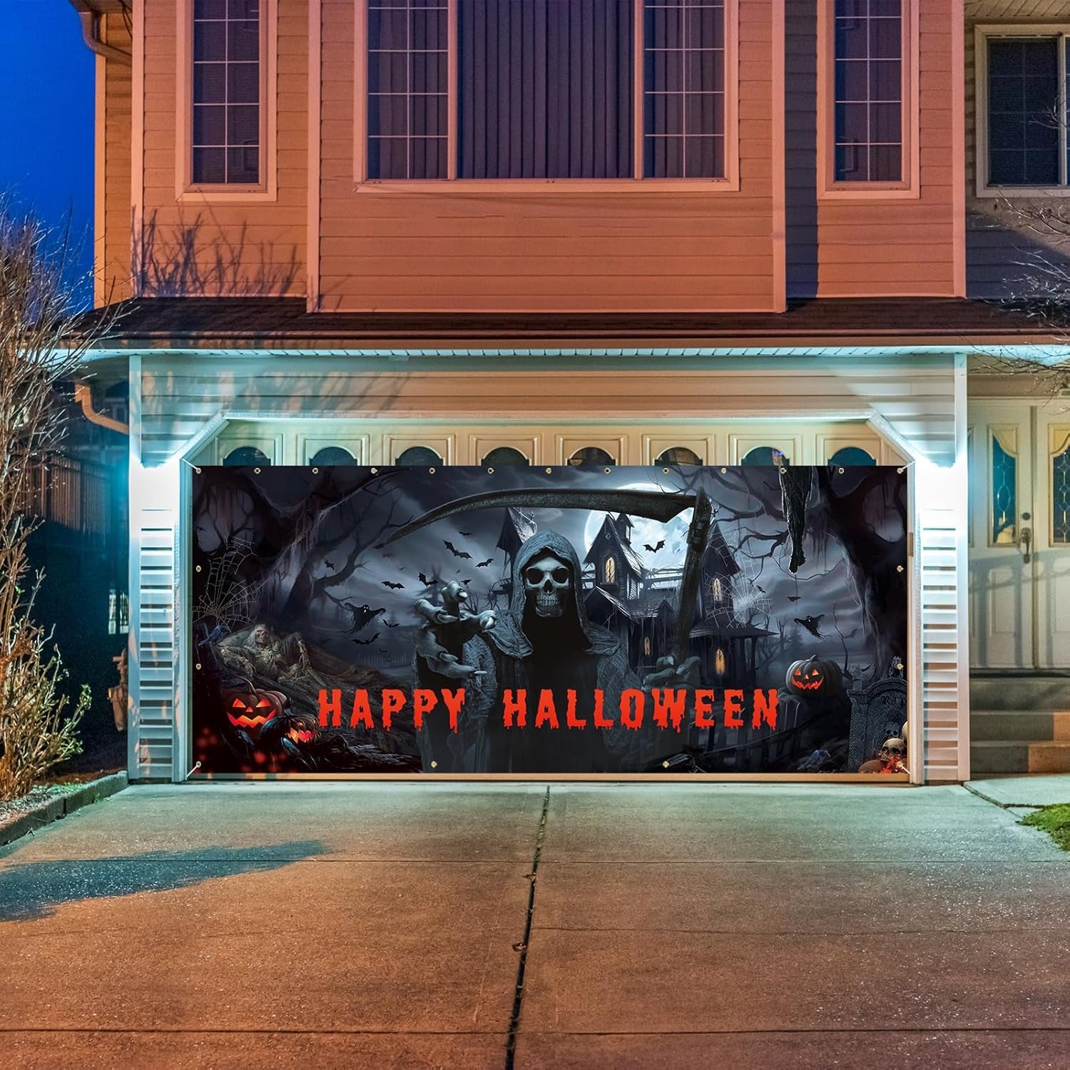 Crenics Halloween Garage Door Cover 7X16 Ft 