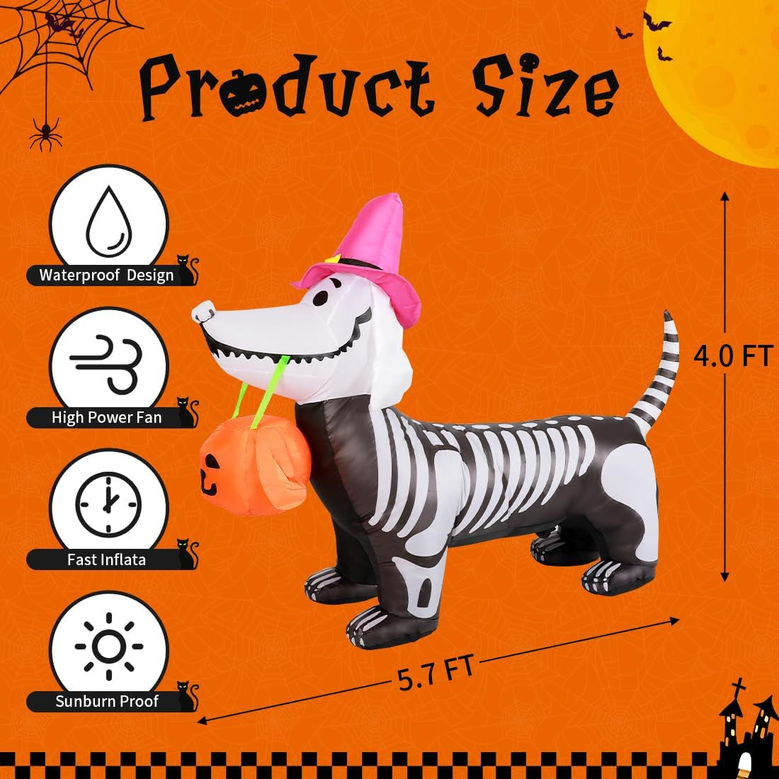 Halloween Inflatables 5.7 FT Halloween Skeleton Dog Inflatable