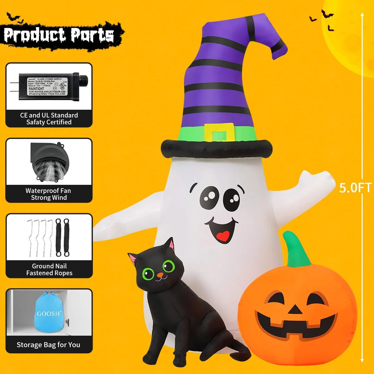 Halloween Inflatables 5 FT Halloween Ghost Inflatable with LED Lights