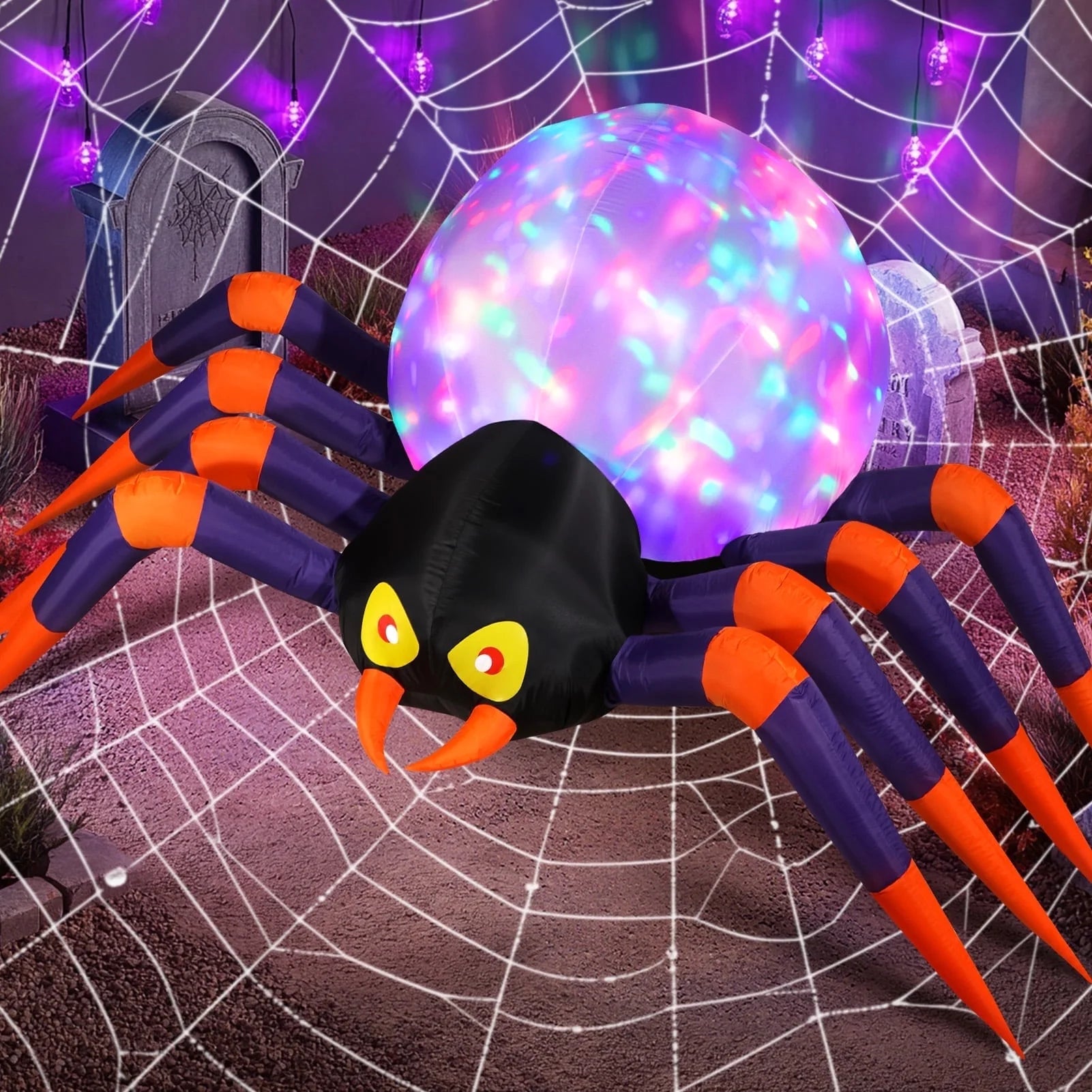 10Ft Halloween Inflatables Decorations Spider Built-In 7-Colors Changing LED Lights