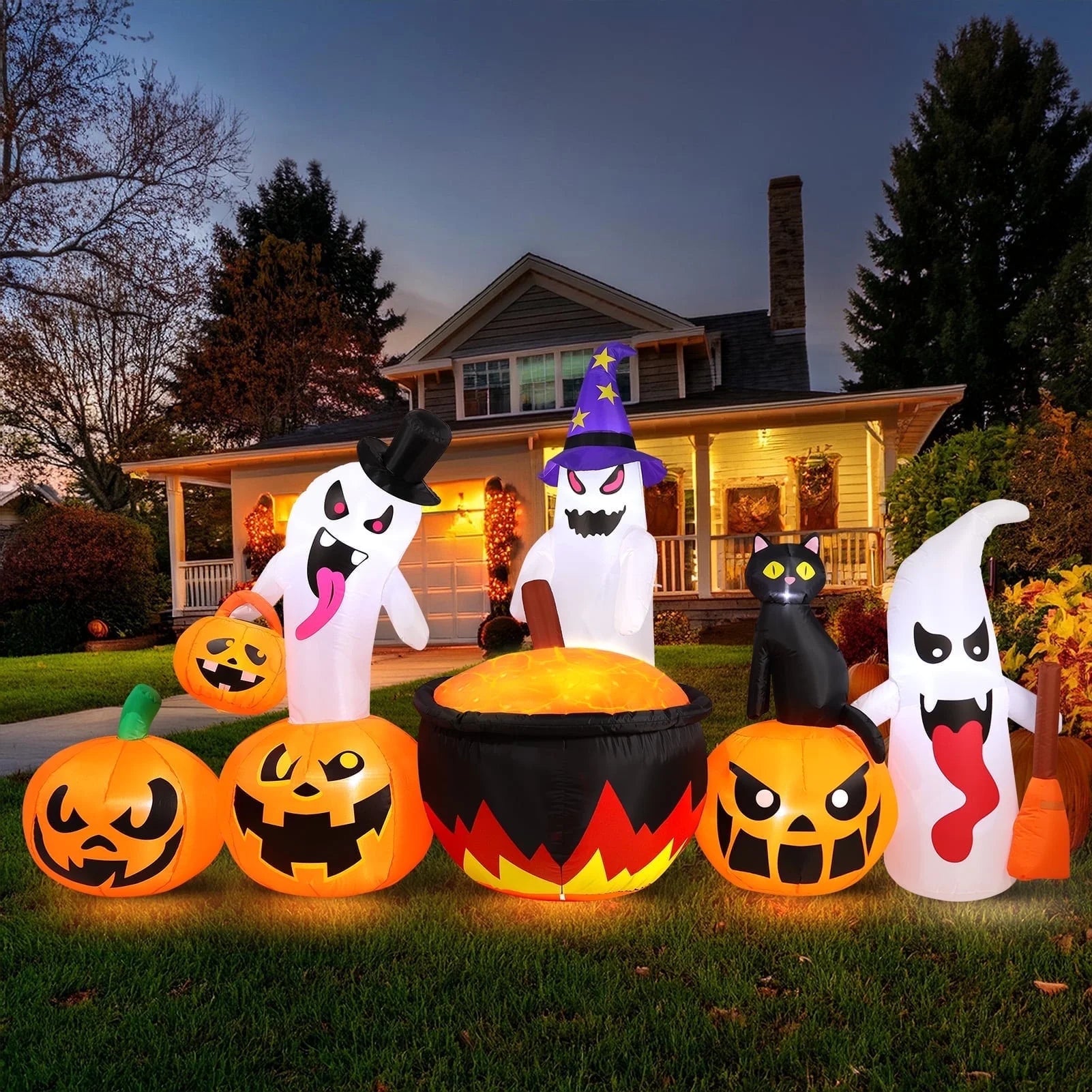 8.5FT Halloween Inflatables Pumpkin Ghost Family with Built-In LED Lights