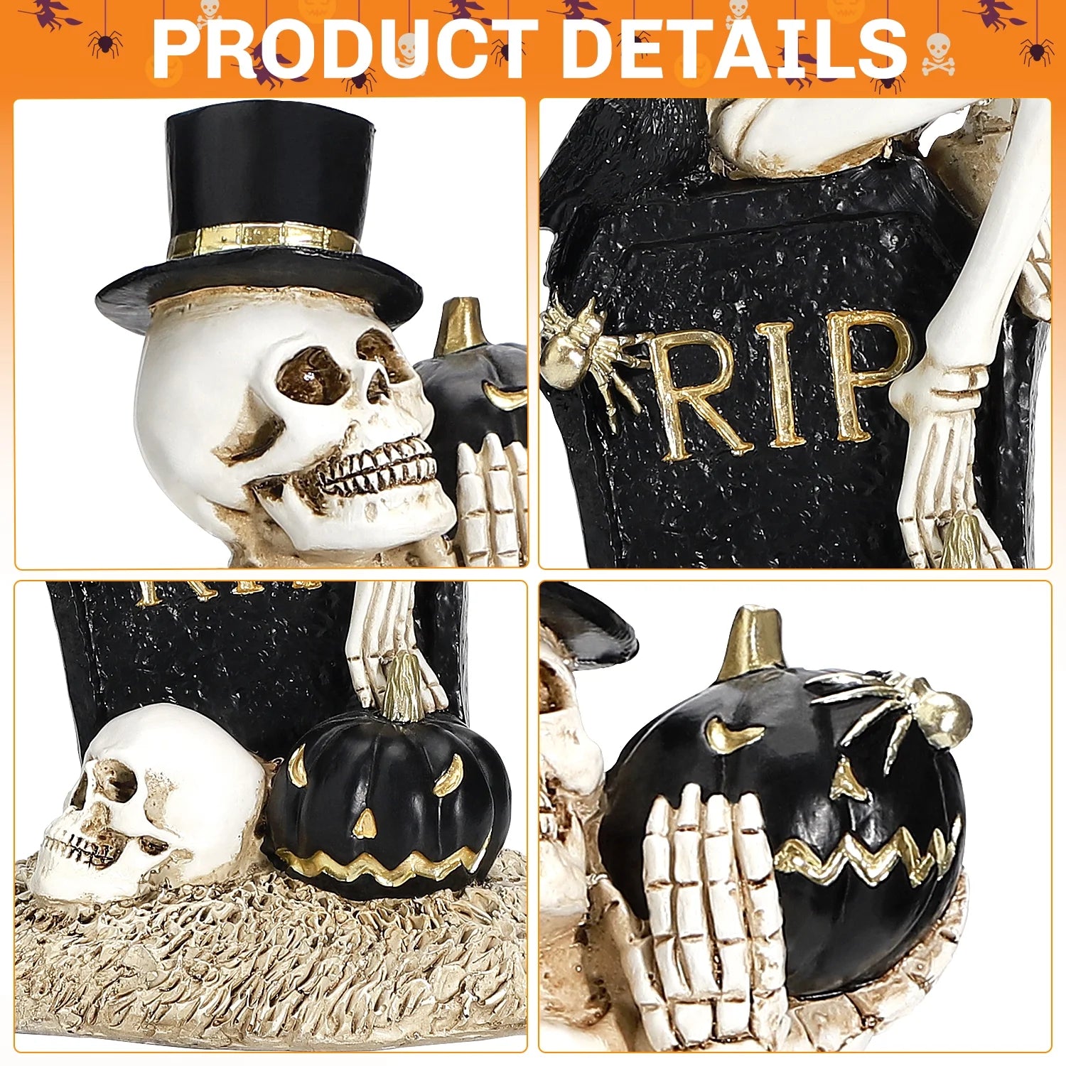 Halloween Skeleton Decorations, Resin Skeleton Figurines on Tombstone