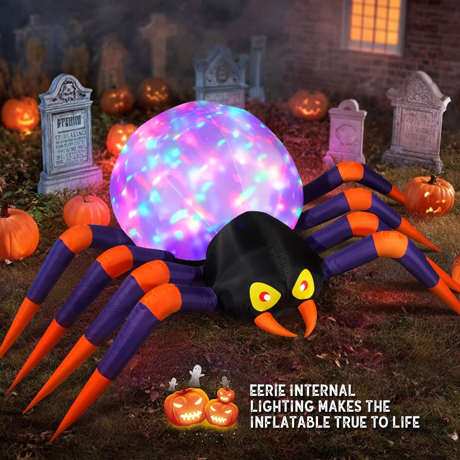 10Ft Halloween Inflatables Decorations Spider Built-In 7-Colors Changing LED Lights