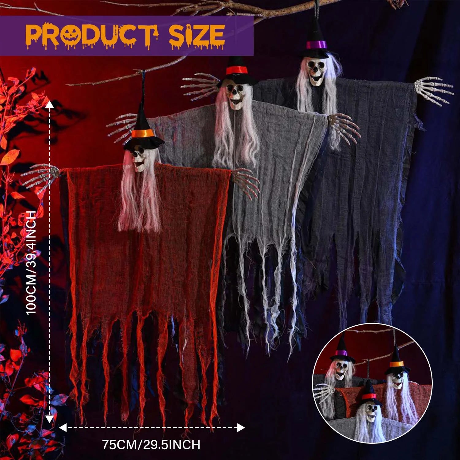 3Pcs Hanging Ghosts, Halloween Decorations 
