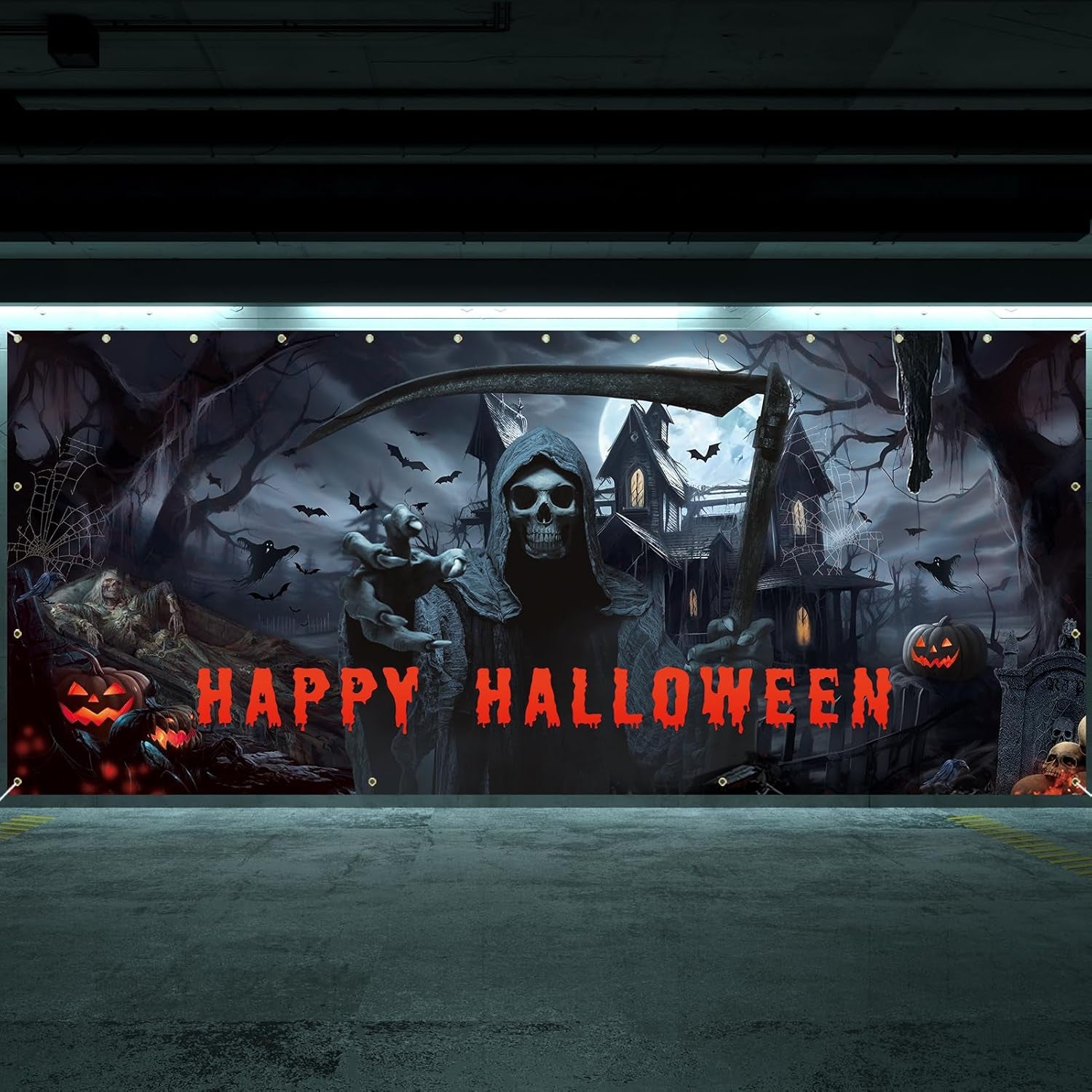 Crenics Halloween Garage Door Cover 7X16 Ft 
