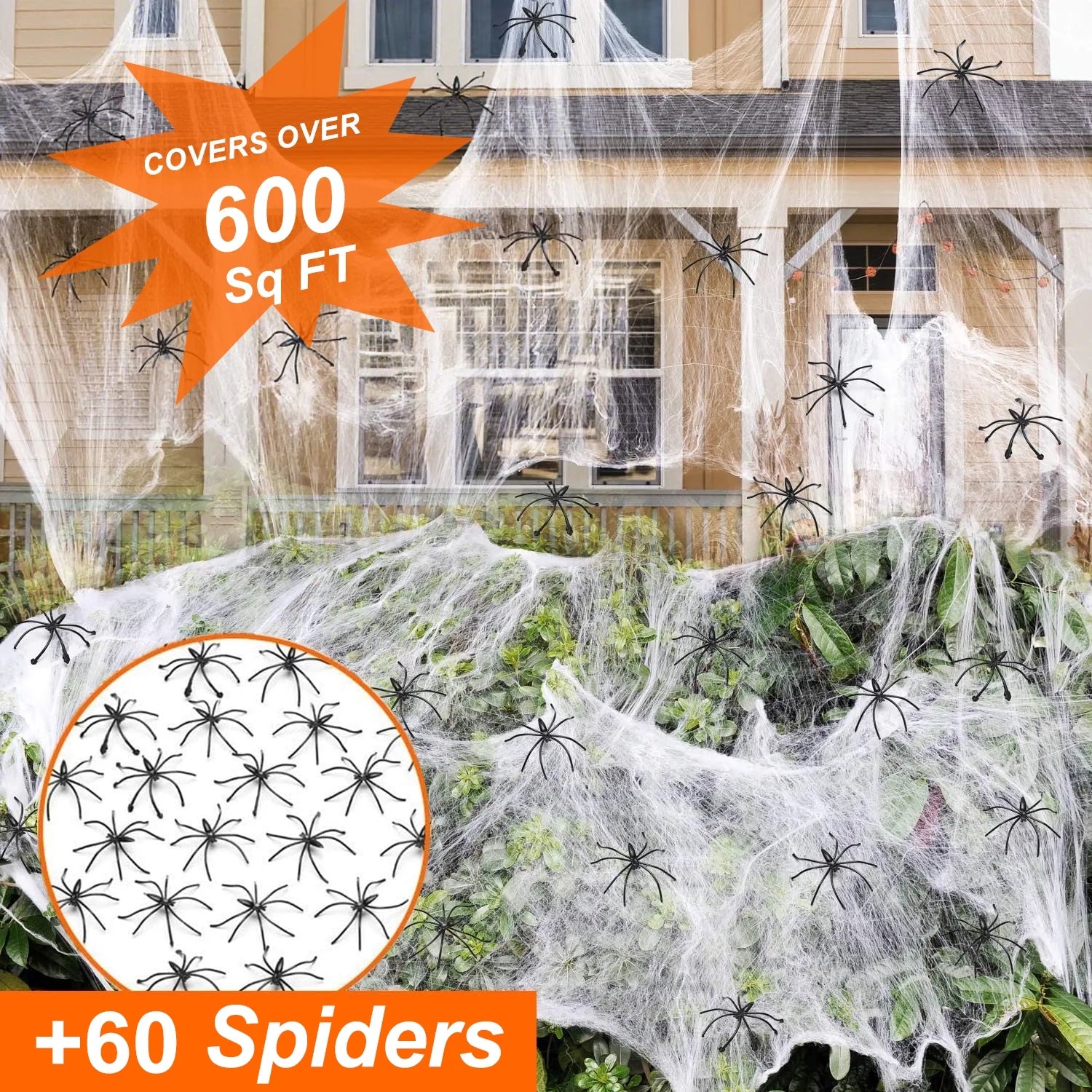 600Sqft Halloween Spider Webs Decorations with 60 Extra Fake Spiders