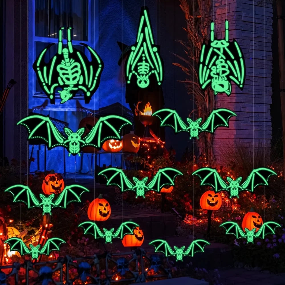 12Pcs 3D Glowing Halloween Hanging Bats Decorations Outdoor