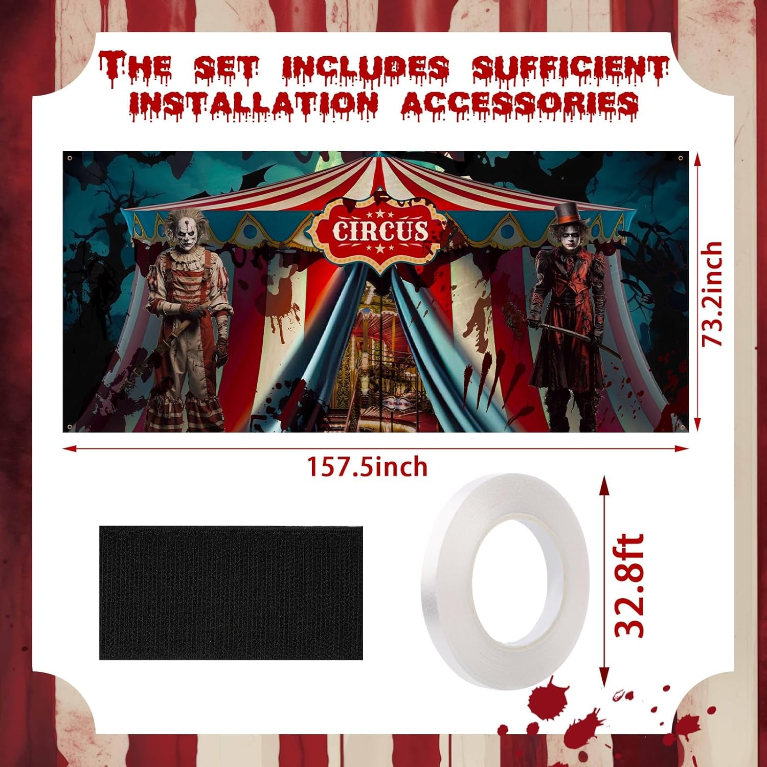 Halloween Evil Circus Garage Door Banner - Scary Clown Decorations 6X13 Ft