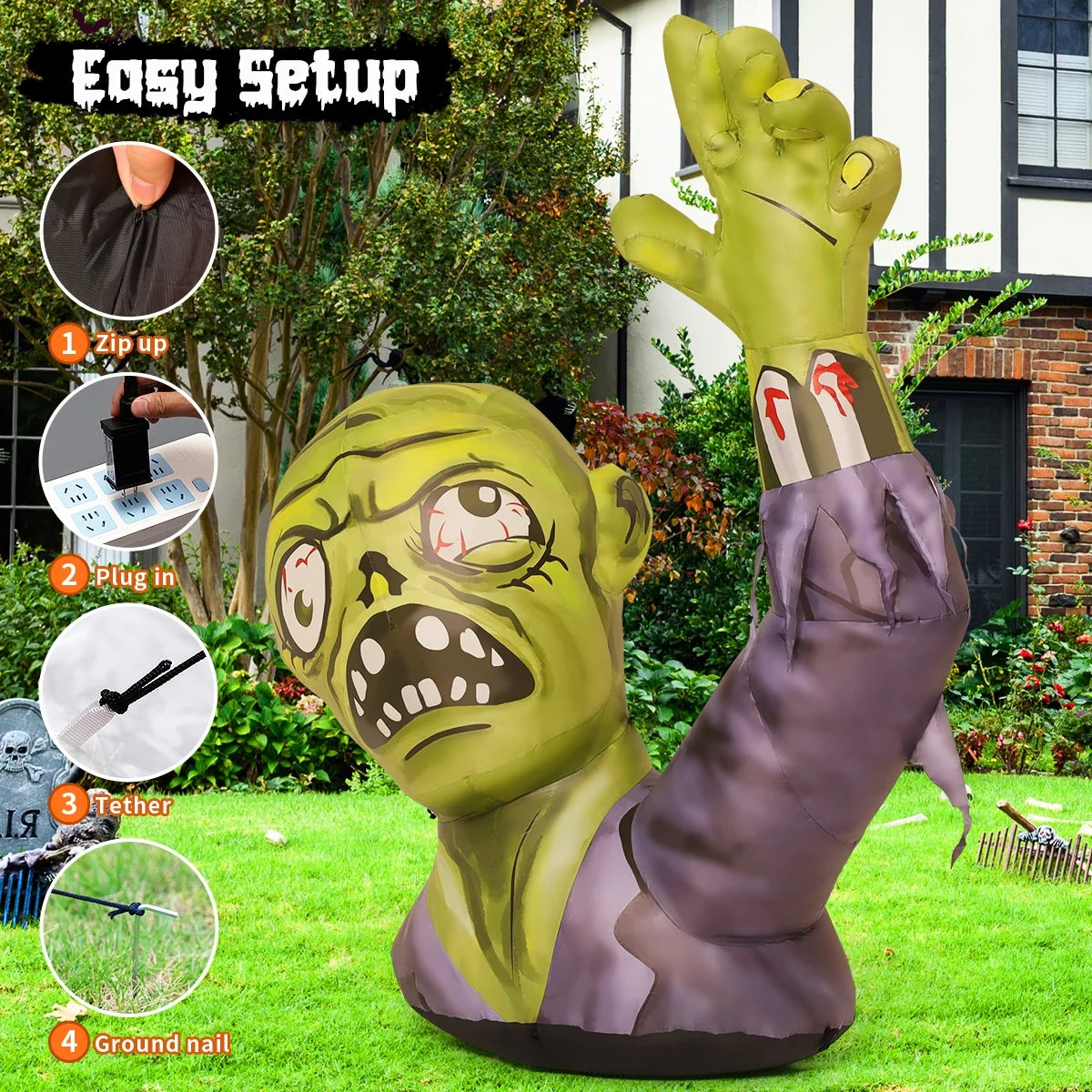 Halloween Inflatable 5.2 FT Zombie Inflatable Shaking Hands
