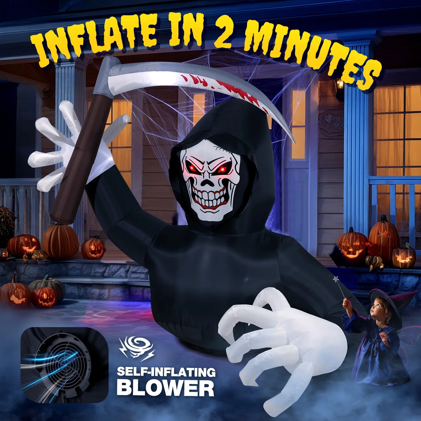 5.9FT Halloween Inflatables Grim Reaper with LED Lights 