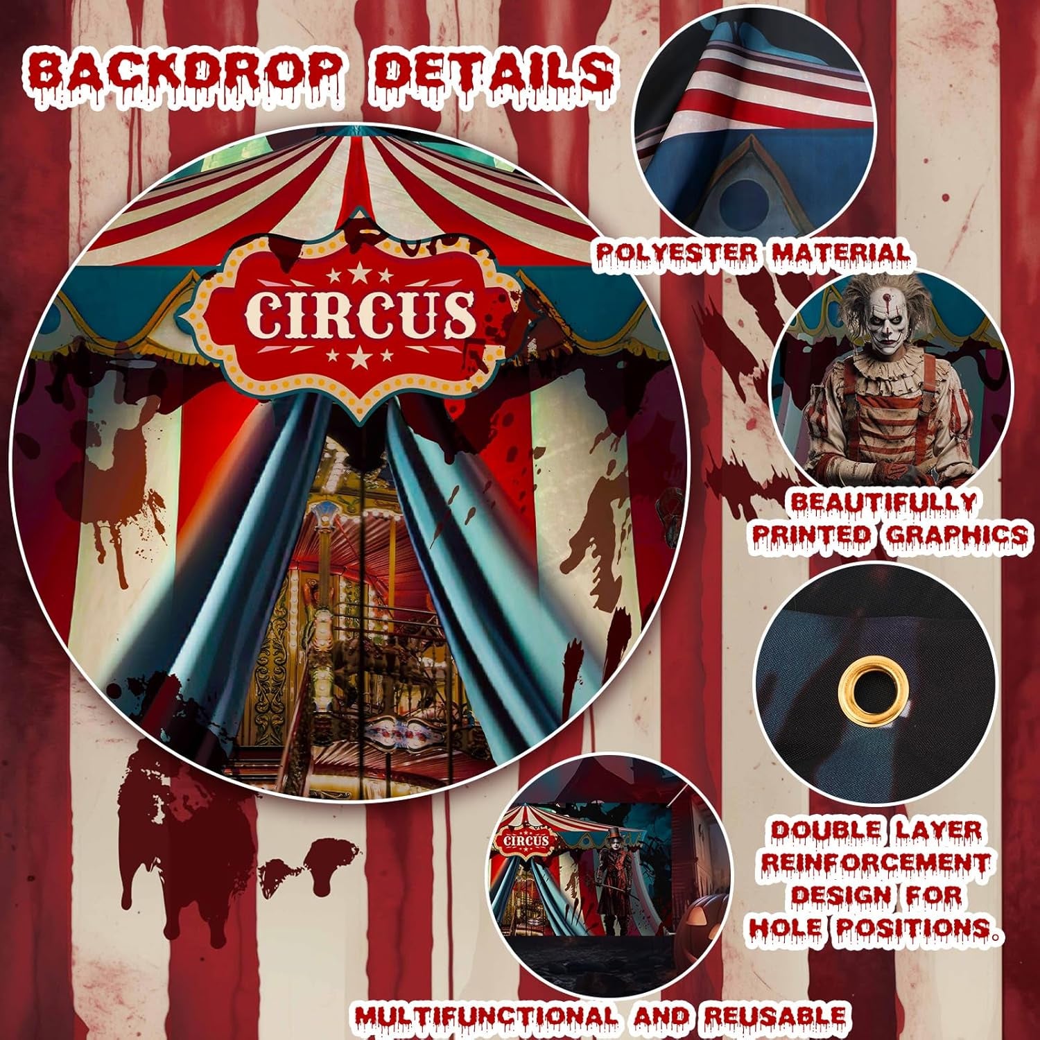 Halloween Evil Circus Garage Door Banner - Scary Clown Decorations 6X13 Ft