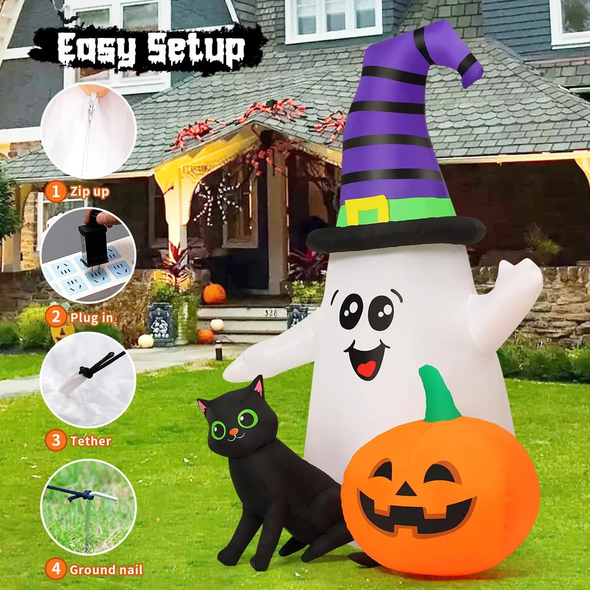 Halloween Inflatables 5 FT Halloween Ghost Inflatable with LED Lights