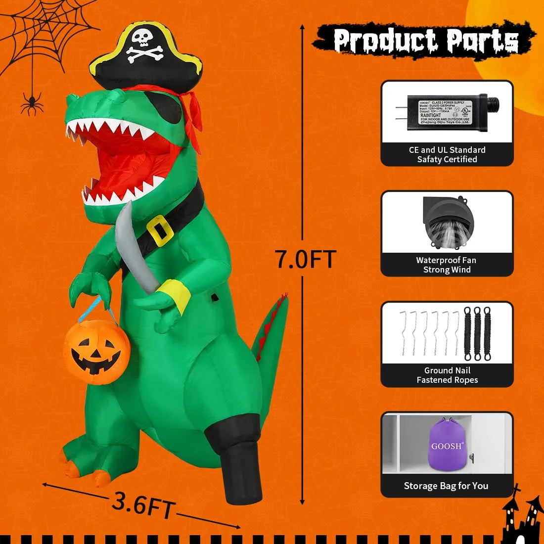 7FT Outdoor Halloween Decorations Halloween Dinosaur Inflatable