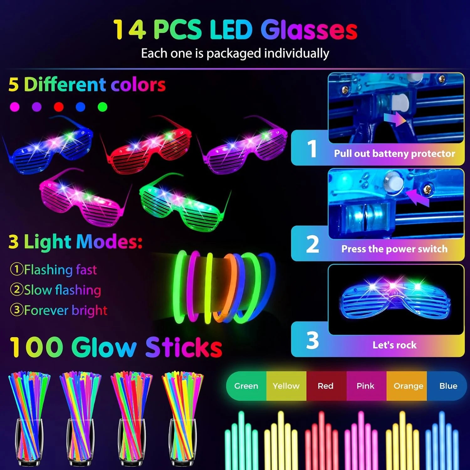 206Pcs Glow in the Dark Party Supplies for Kids Adults