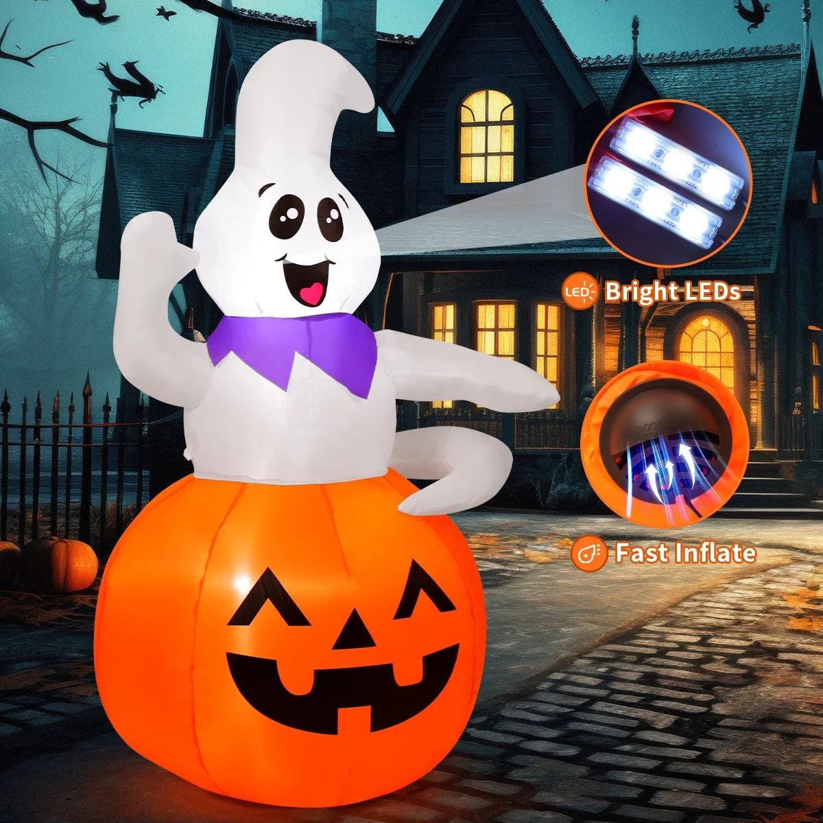 Halloween Inflatable 5 FT Pumpkin Ghost Inflatable