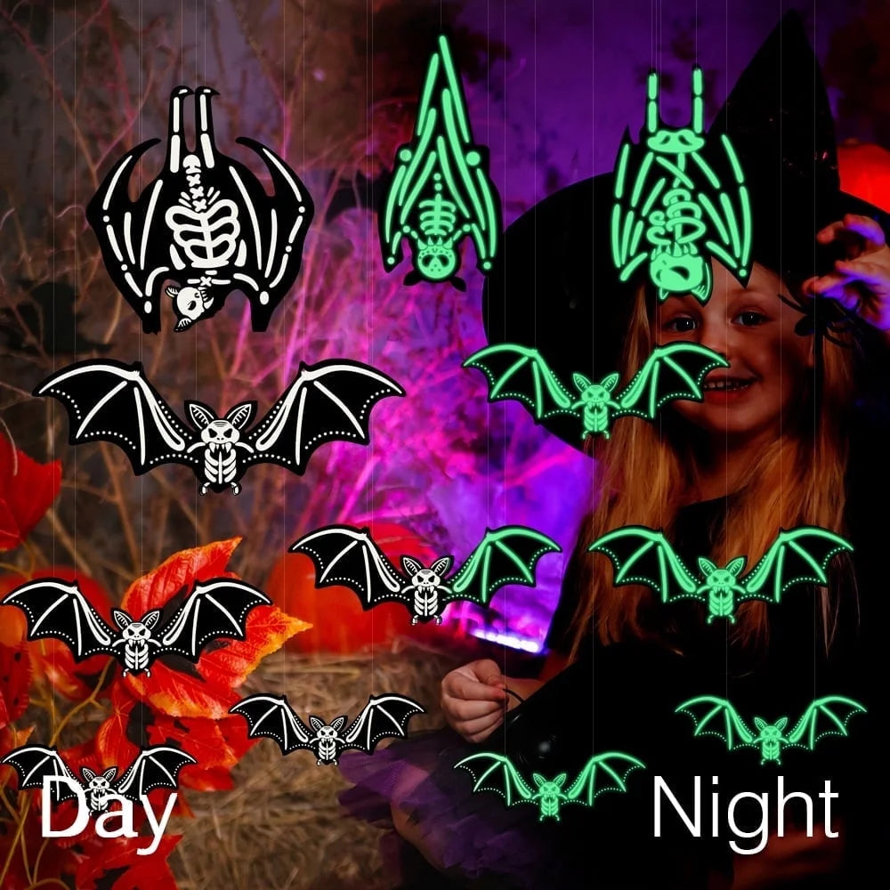 12Pcs 3D Glowing Halloween Hanging Bats Decorations Outdoor
