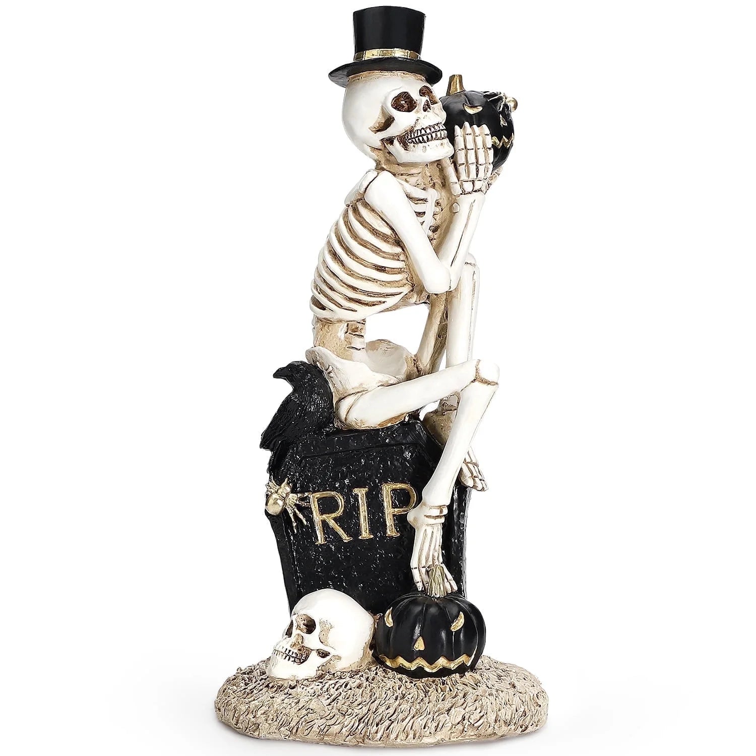 Halloween Skeleton Decorations, Resin Skeleton Figurines on Tombstone