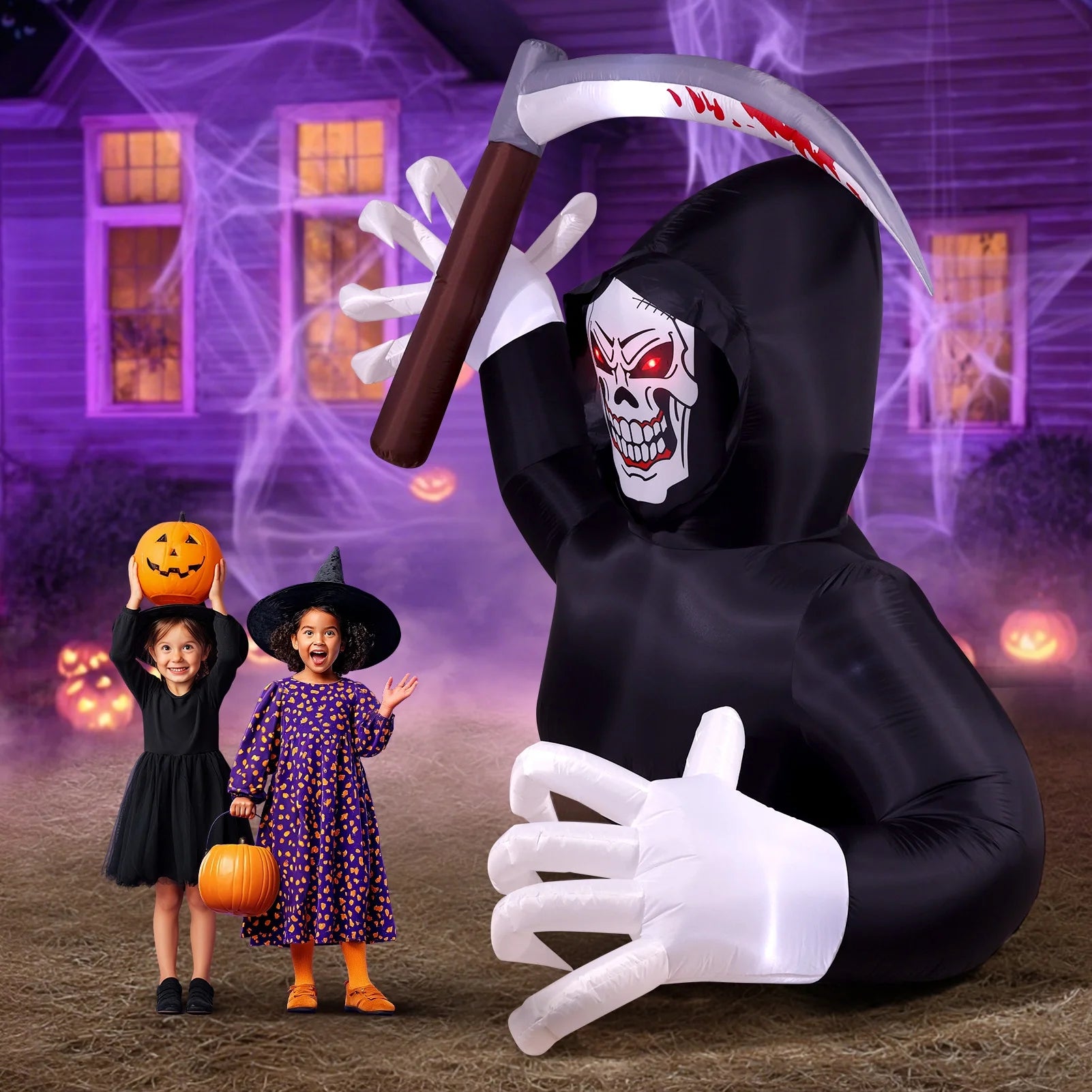 5.9FT Halloween Inflatables Grim Reaper with LED Lights 