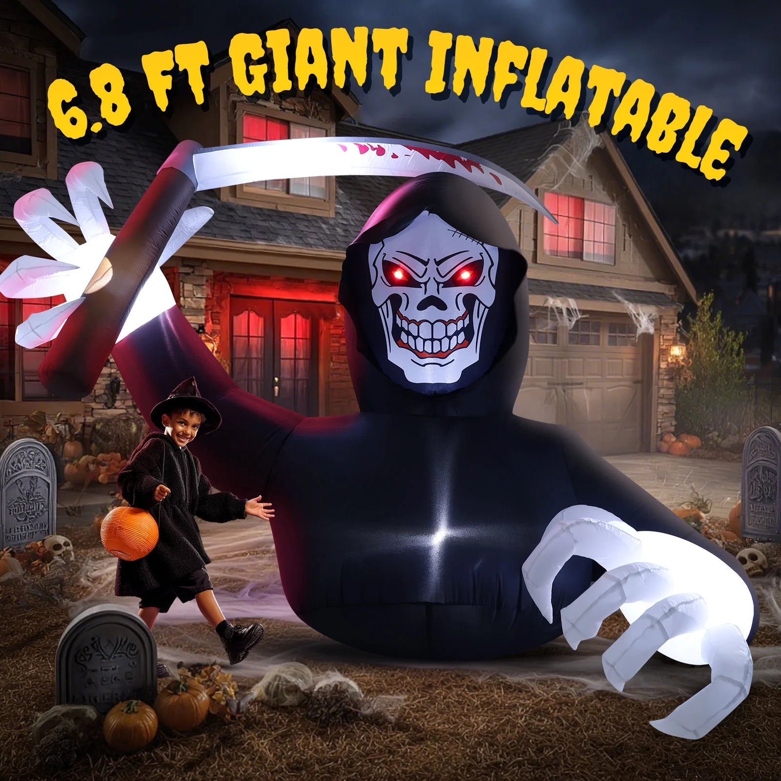 5.9FT Halloween Inflatables Grim Reaper with LED Lights 