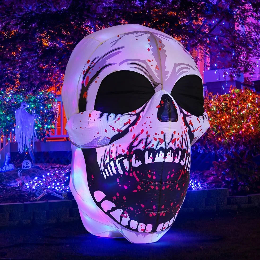 Halloween Inflatables 4 FT High Halloween Inflatable Skull with Magic Leds