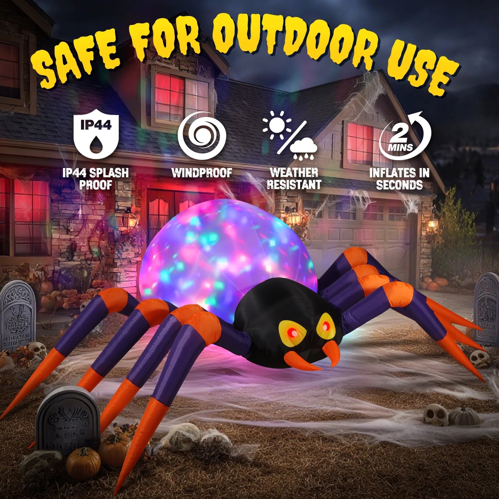 10Ft Halloween Inflatables Decorations Spider Built-In 7-Colors Changing LED Lights