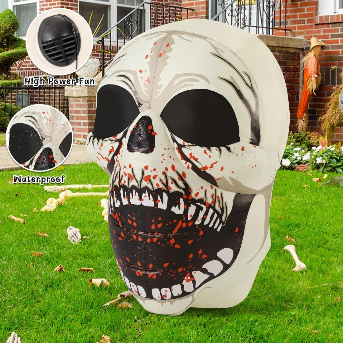 Halloween Inflatables 4 FT High Halloween Inflatable Skull with Magic Leds