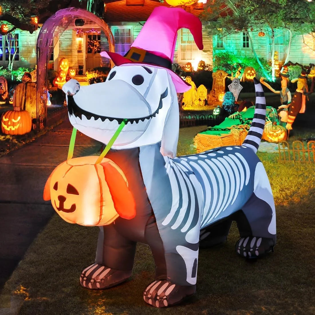 Halloween Inflatables 5.7 FT Halloween Skeleton Dog Inflatable