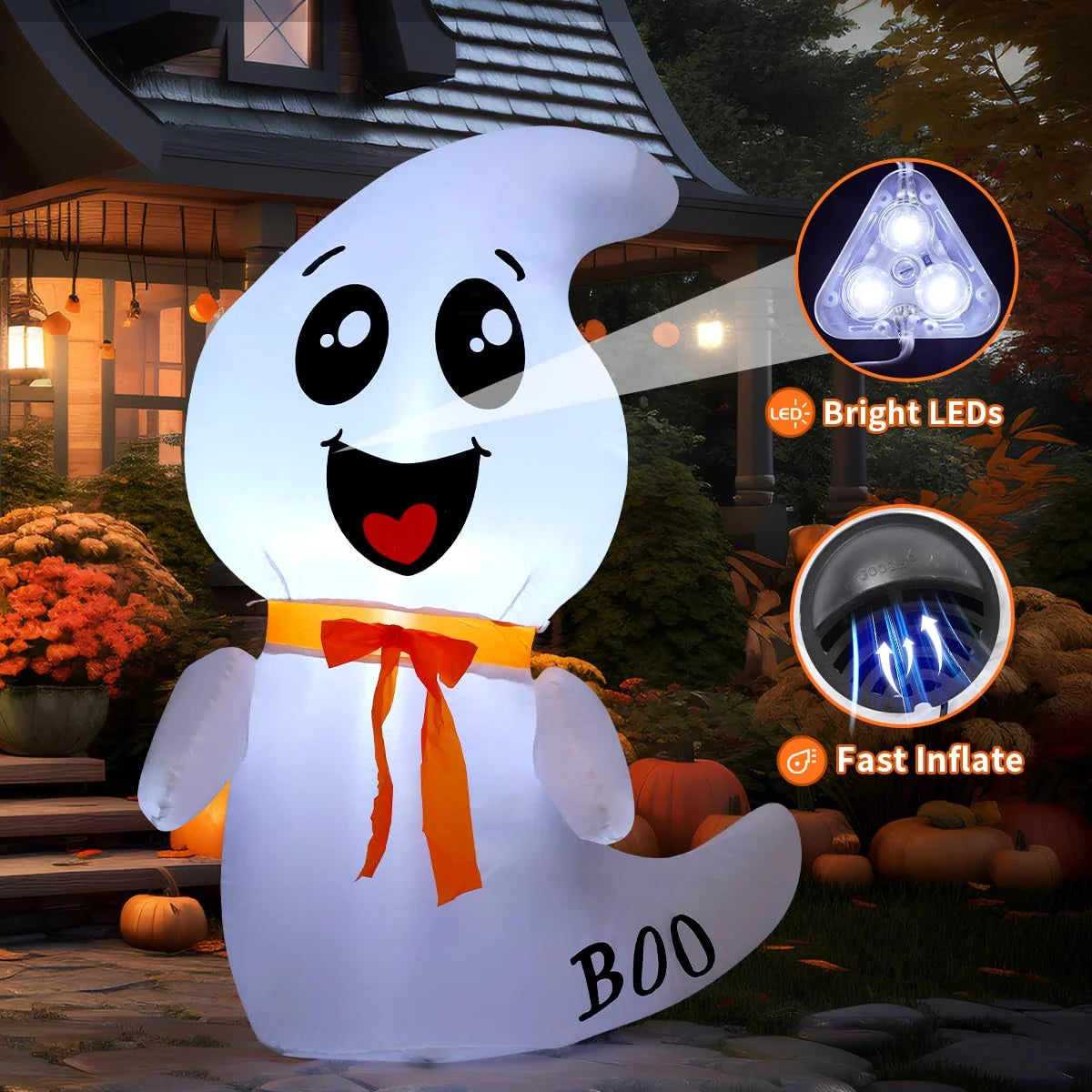 Halloween Inflatables 4 FT Inflatable Ghost with Built-In LED Lights